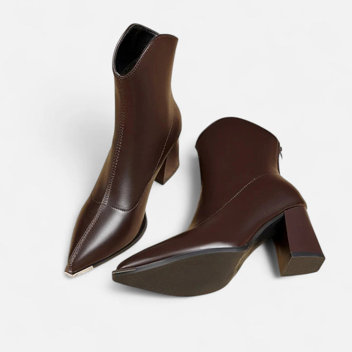 Women's Pointed Toe Ankle Boots, Block Heel Back Zip