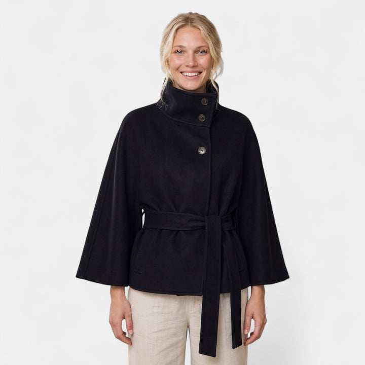 Women's Wool Winter Coat, Cape Oversized Short Button Front
