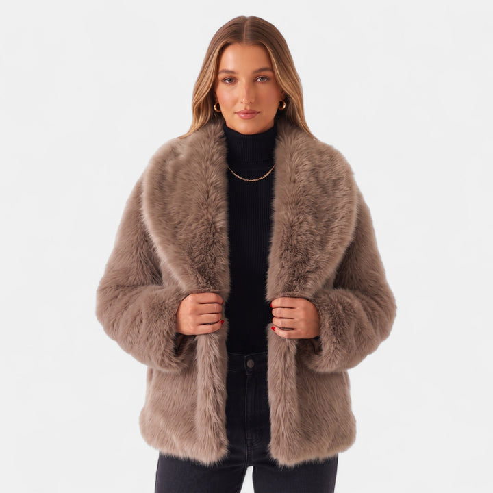 Women's Oversized Short Faux Fur Coat, Open Front Large Lapel