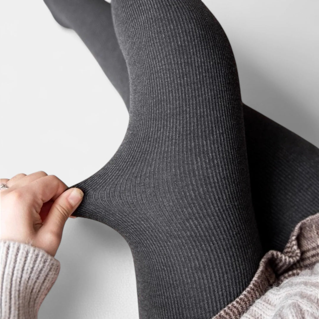 Women's Fleece Lined Tights, Stretch Ribbed Texture