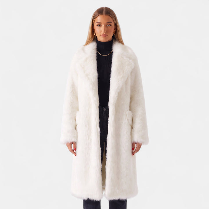 Women's Faux Fur Coat, Oversized Open Front Notched Lapel
