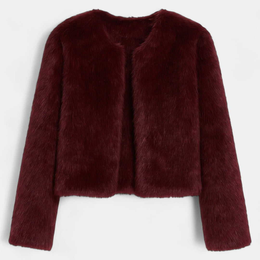 Women's Cropped Faux Fur Coat, Collarless Boxy Open Front