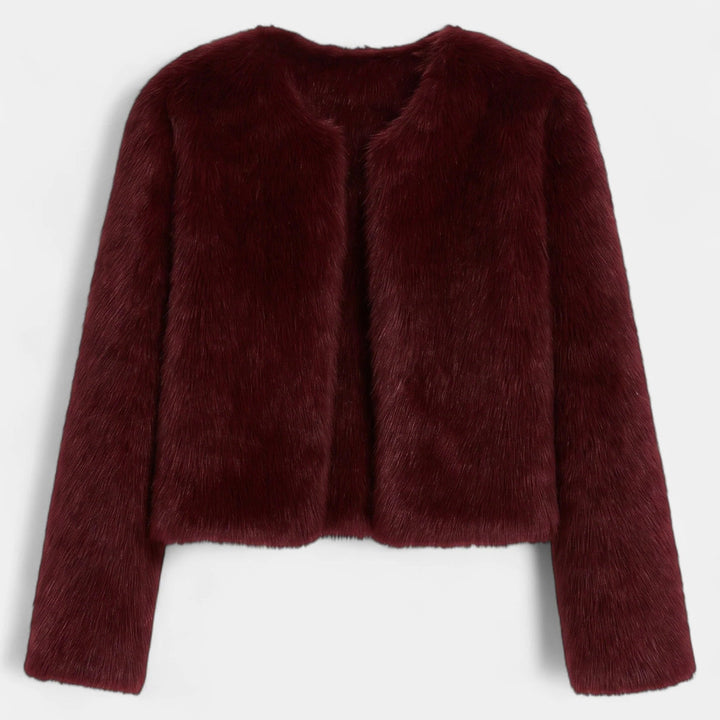 Women's Cropped Faux Fur Coat, Collarless Boxy Open Front