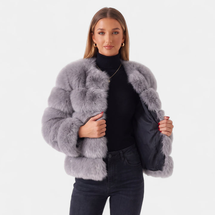 Women's Faux Fur Coat, Tiered Boxy Fit Hip Length Concealed Closure