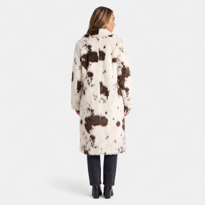 Women's Oversized Faux Fur Coat, Cow Print Open Front