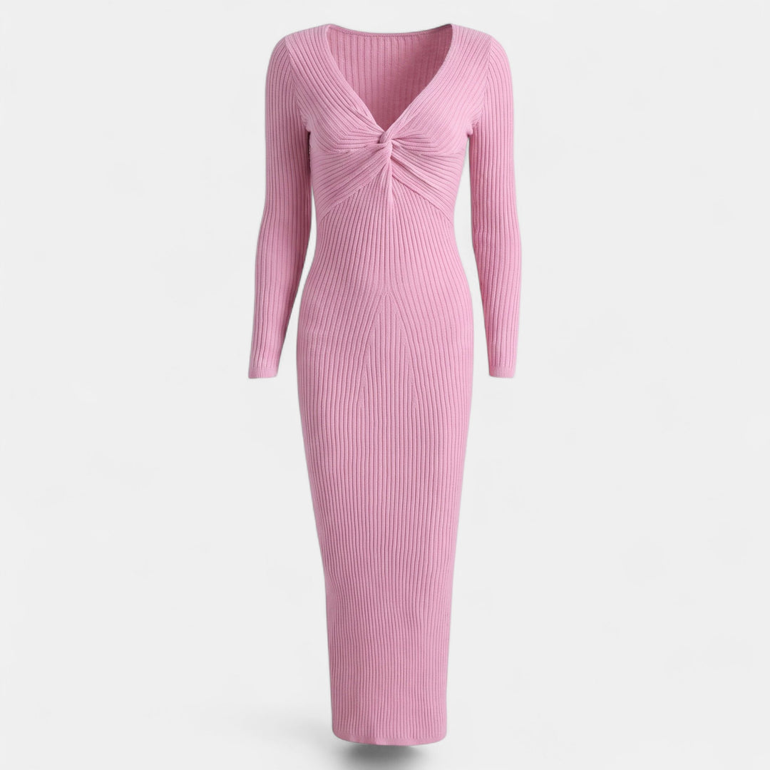Women's Bodycon Knit Jumper Dress, V Neck Fitted Twist Front