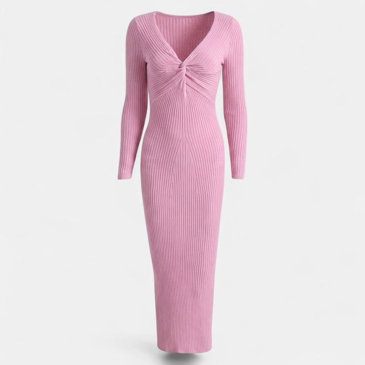 Women's Bodycon Knit Jumper Dress, V Neck Fitted Twist Front
