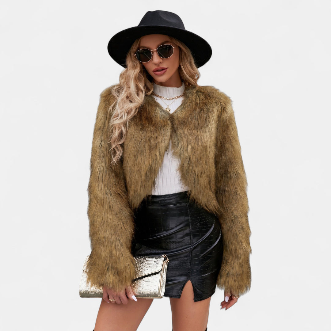 Women's Oversized Short Faux Fur Coat, Collarless Open Front