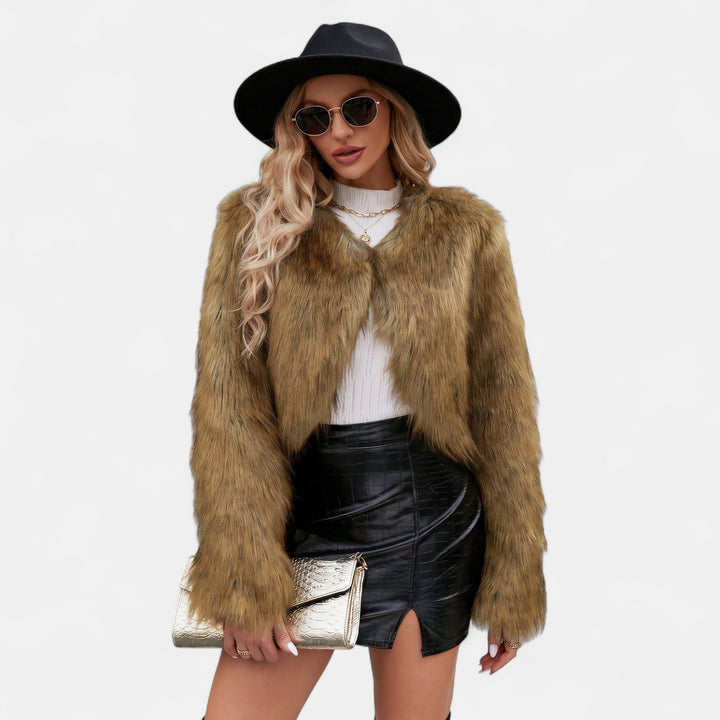 Women's Oversized Short Faux Fur Coat, Collarless Open Front