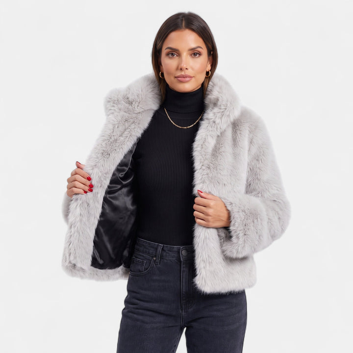 Women's Short Oversized Faux Fur Coat, Medium Pile Boxy
