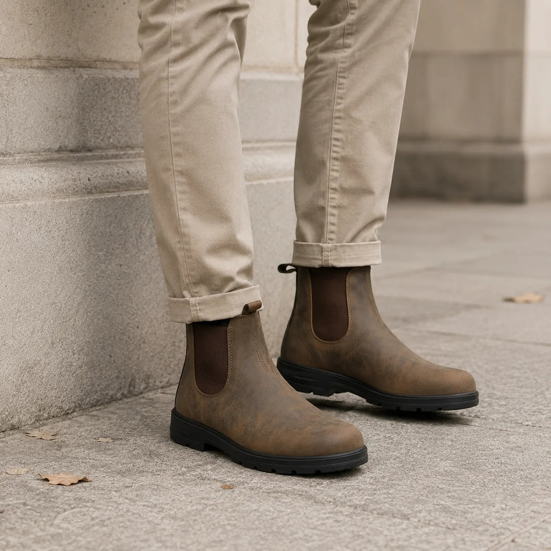 Women's Chunky Chelsea Boots, Low Block Heel Lug Sole Pull Tab
