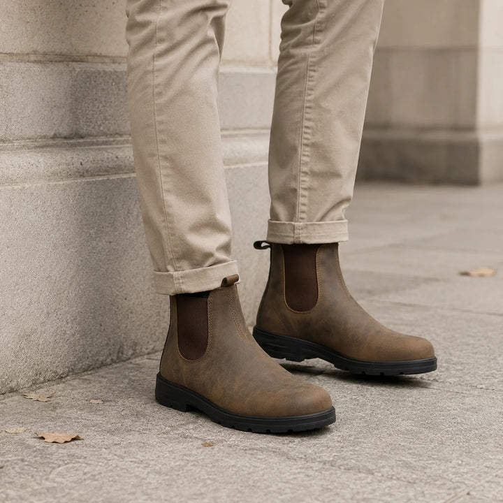 Women's Chunky Chelsea Boots, Low Block Heel Lug Sole Pull Tab