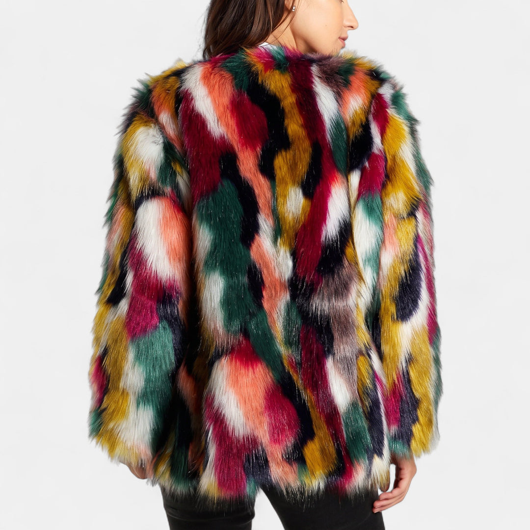 Women's Collarless Oversized Faux Fur Coat, Open Front