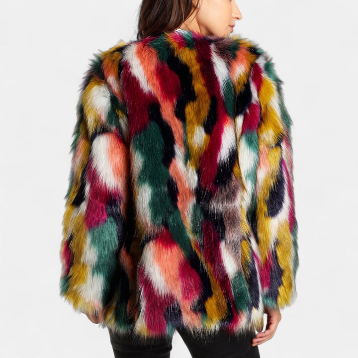 Women's Collarless Oversized Faux Fur Coat, Open Front