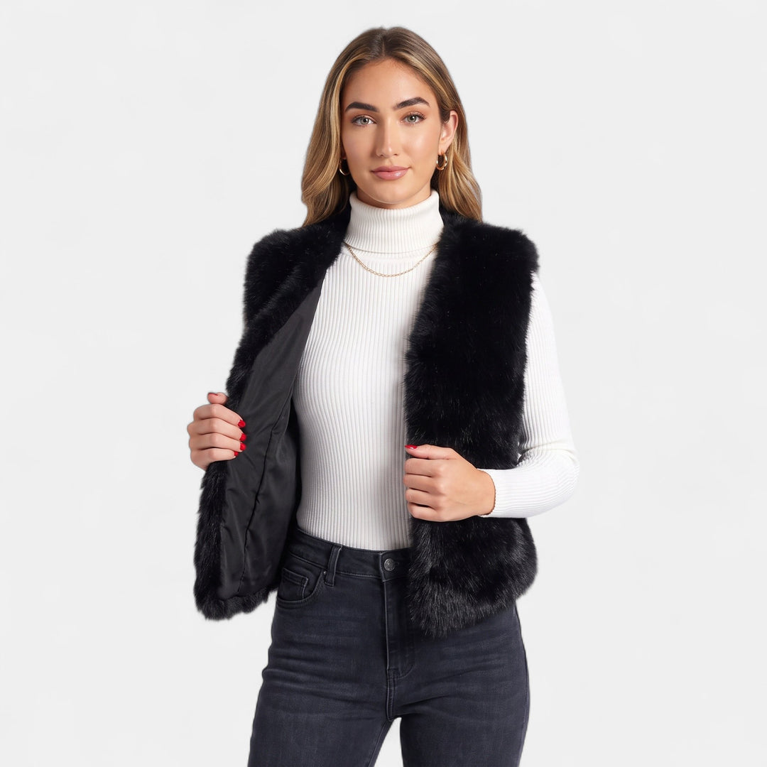 Women's Cropped Faux Fur Gilet, Sleeveless Oversized Open Front
