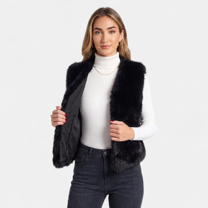 Women's Cropped Faux Fur Gilet, Sleeveless Oversized Open Front