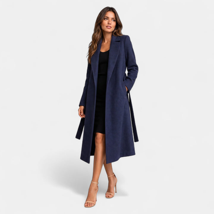 Women's Long Wool Winter Coat, Slip Pockets Notched Lapel