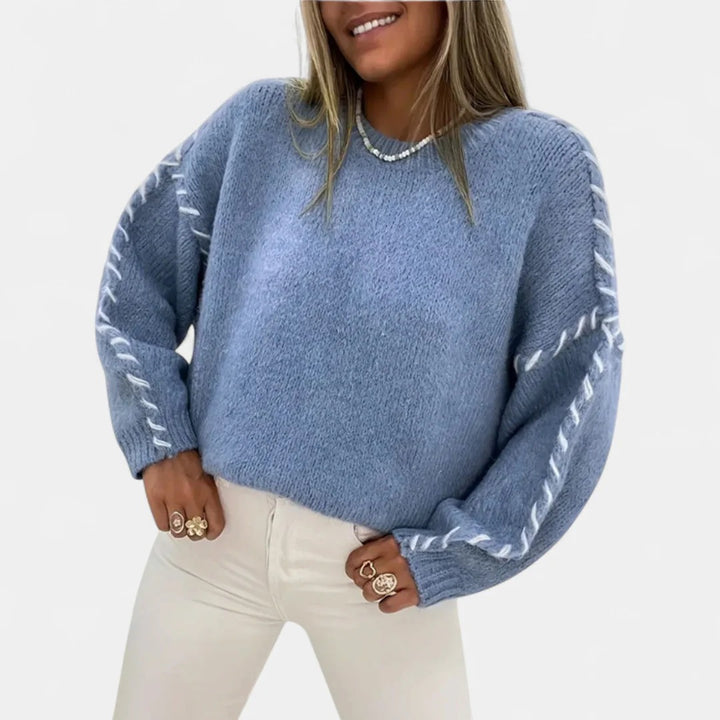 Women's Crew Neck Oversized Jumper, Raglan Sleeves Whipstitch Trim