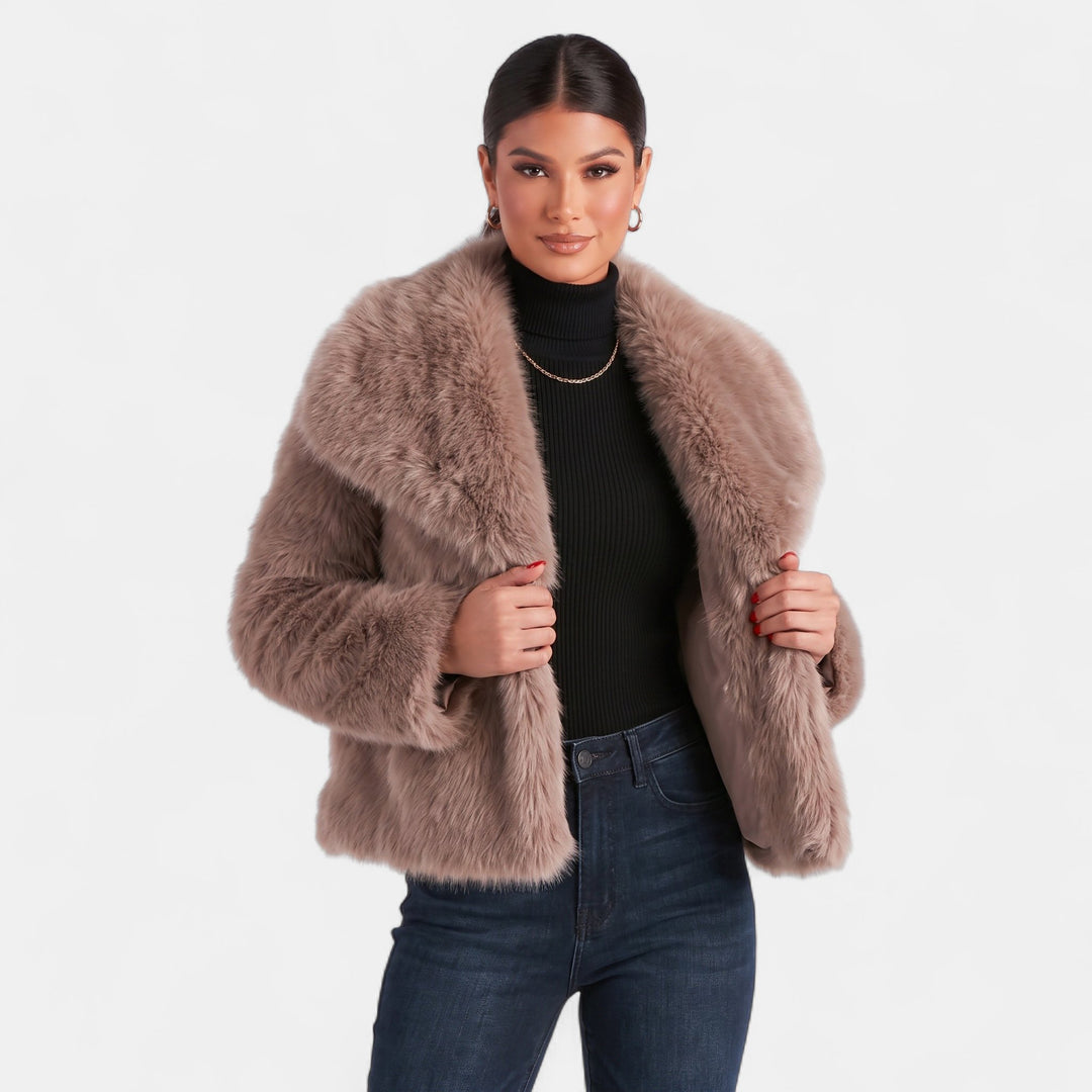 Women's Oversized Short Faux Fur Coat, Open Front Shawl Collar