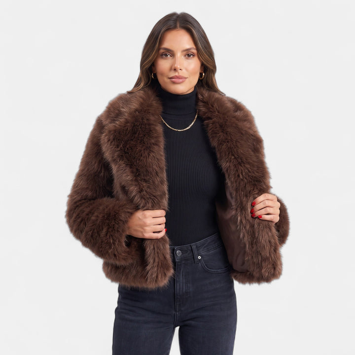 Women's Faux Fur Coat, Shaggy Notched Lapel Long Sleeves