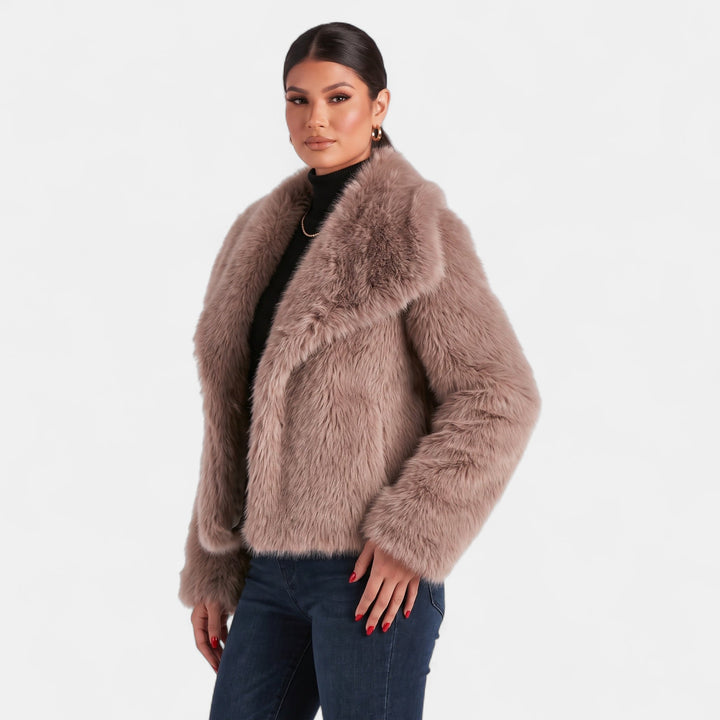 Women's Oversized Short Faux Fur Coat, Open Front Shawl Collar