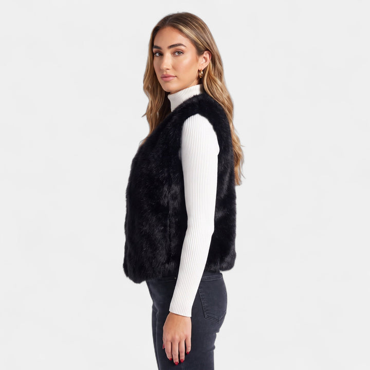 Women's Cropped Faux Fur Gilet, Sleeveless Oversized Open Front