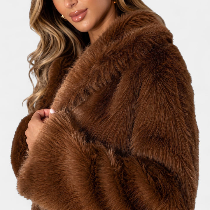 Women's Faux Fur Coat, Open Front Boxy Fit Waist Length