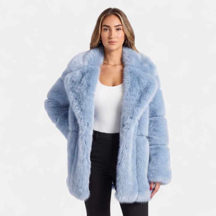 Women's Faux Fur Coat, Oversized Open Front Hip Length