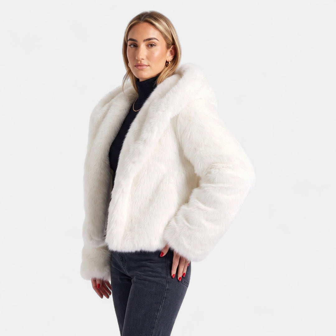 Women's Oversized Short Faux Fur Coat, Open Front Wide Cuffs