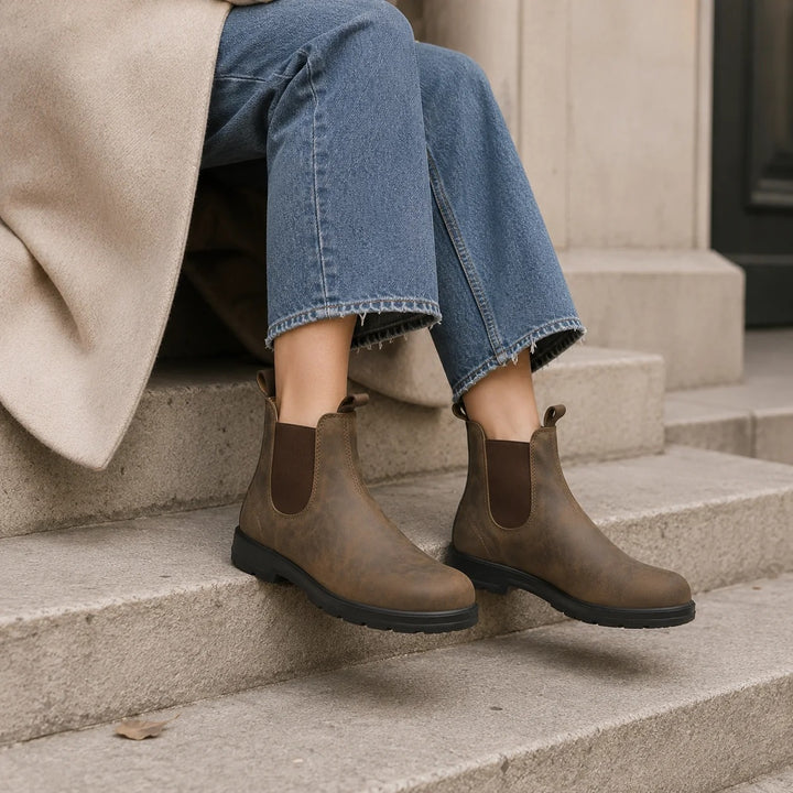 Women's Chunky Chelsea Boots, Low Block Heel Lug Sole Pull Tab