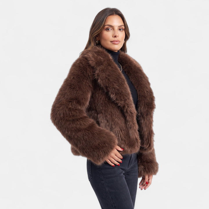 Women's Faux Fur Coat, Shaggy Notched Lapel Long Sleeves