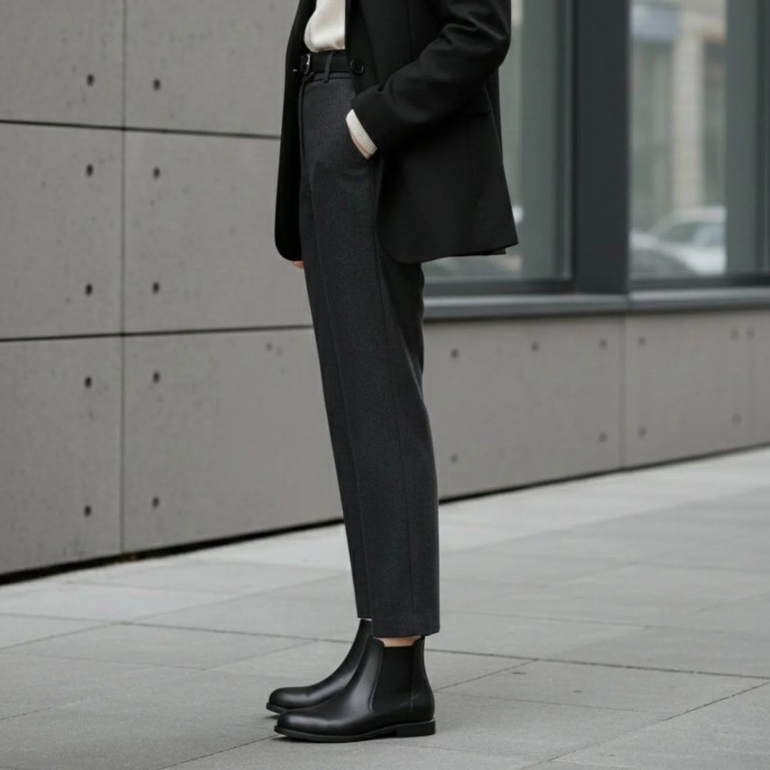Women's Black Chelsea Boots, Low Block Heel Round Toe Pull Tab