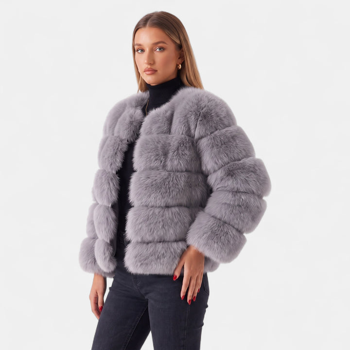 Women's Faux Fur Coat, Tiered Boxy Fit Hip Length Concealed Closure