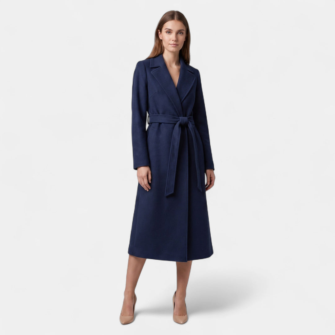 Women's Long Wool Winter Coat, Slip Pockets Notched Lapel