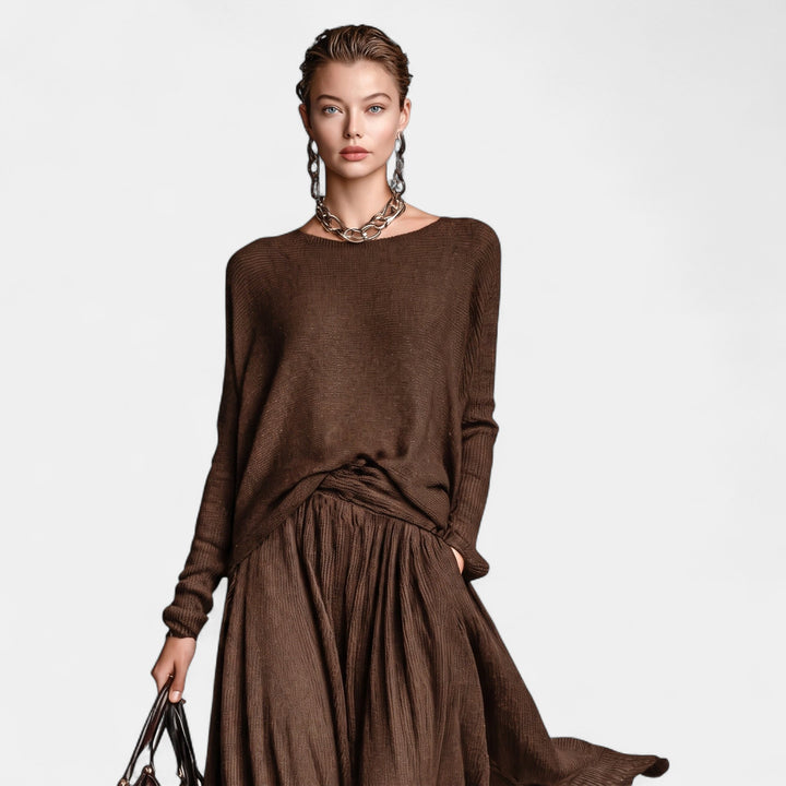Women's Oversized Jumper, Boat Neck Ribbed Knit Dropped Shoulders