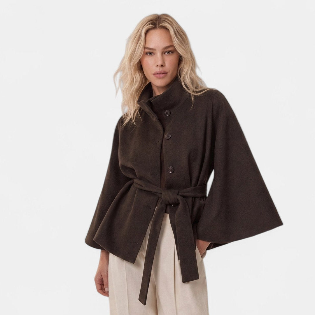 Women's Wool Winter Coat, Cape Oversized Short Button Front