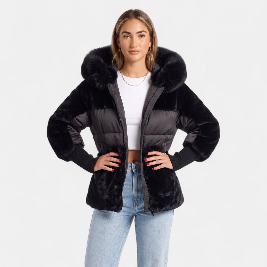 Women's Hooded Biker Puffer Jacket, Short Oversized
