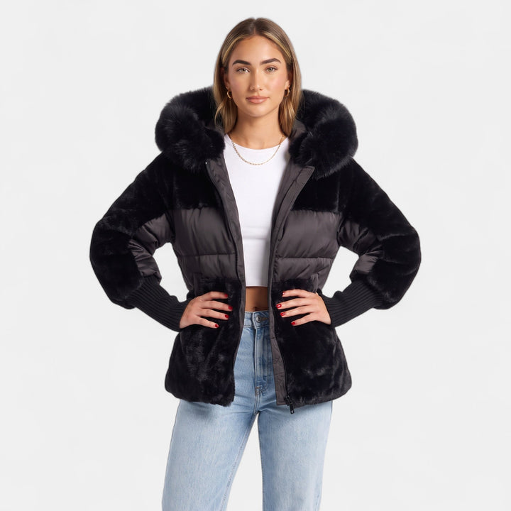 Women's Hooded Biker Puffer Jacket, Short Oversized