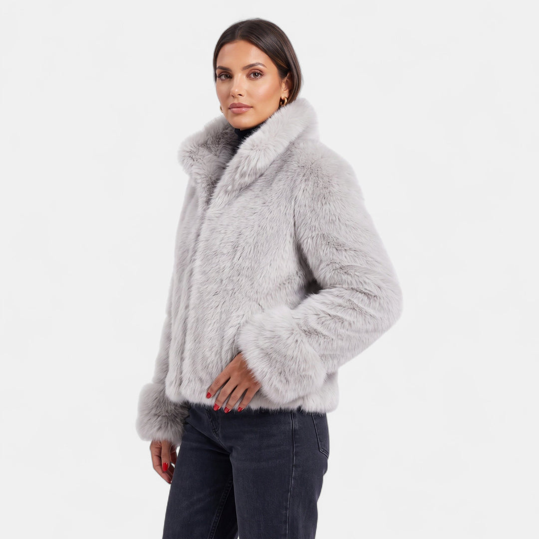 Women's Short Oversized Faux Fur Coat, Medium Pile Boxy