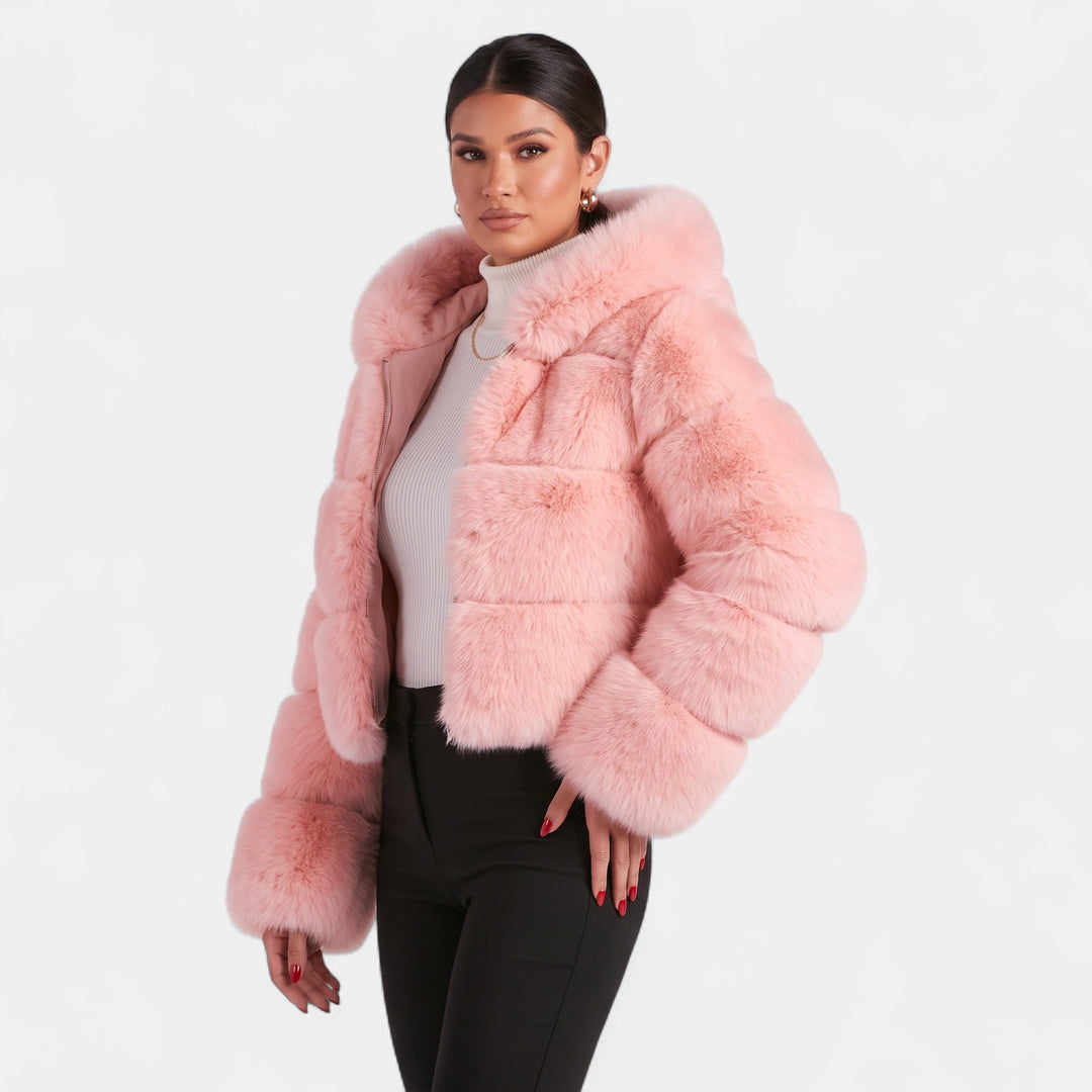 Women's Faux Fur Coat, Oversized Open Front Hood Long Sleeves