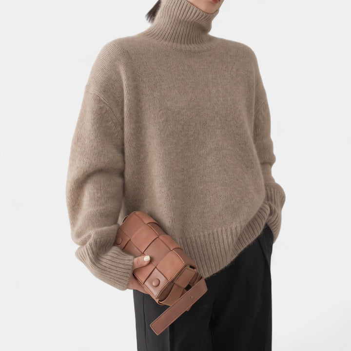 Women's Oversized Roll Neck Jumper, Chunky Ribbed Knit Hip Length