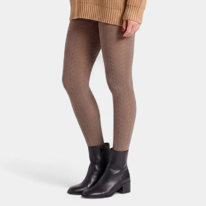 Women's Opaque Patterned Fleece Lined Tights, Cable Knit