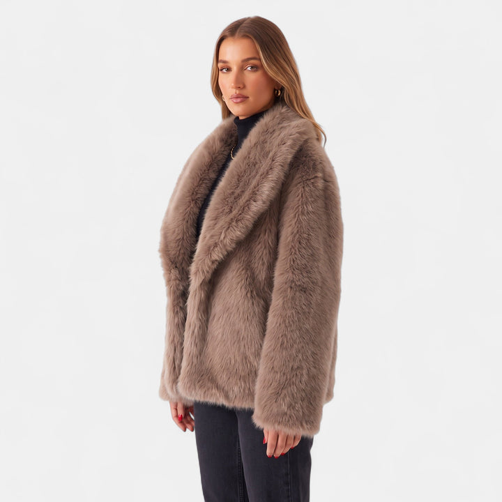 Women's Oversized Short Faux Fur Coat, Open Front Large Lapel
