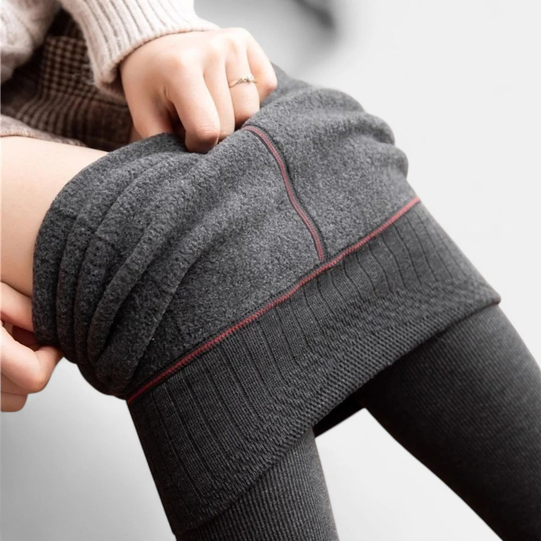 Women's Fleece Lined Tights, Stretch Ribbed Texture