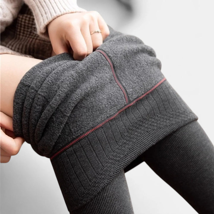 Women's Fleece Lined Tights, Stretch Ribbed Texture