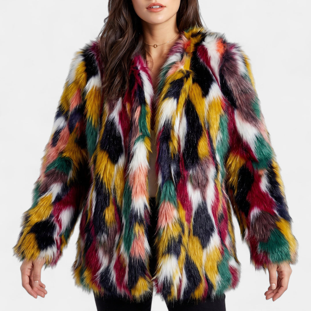 Women's Collarless Oversized Faux Fur Coat, Open Front