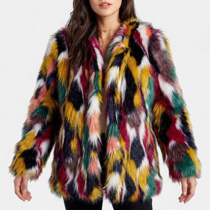 Women's Collarless Oversized Faux Fur Coat, Open Front