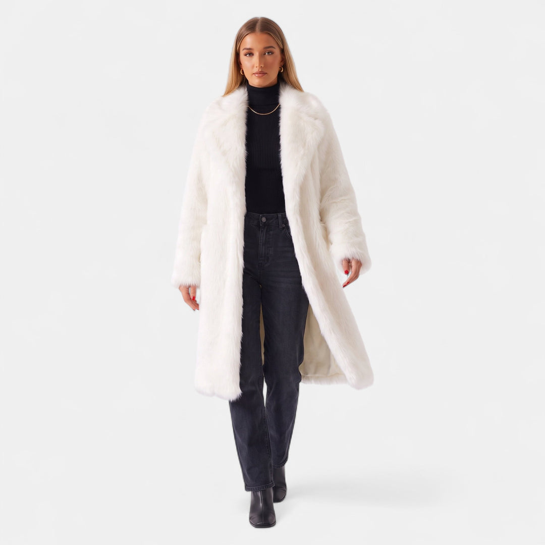 Women's Faux Fur Coat, Oversized Open Front Notched Lapel