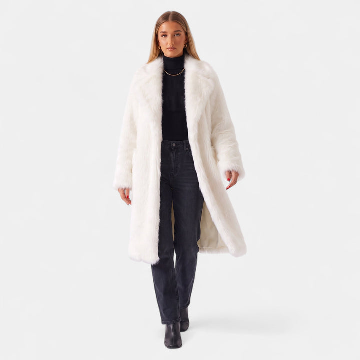 Women's Faux Fur Coat, Oversized Open Front Notched Lapel