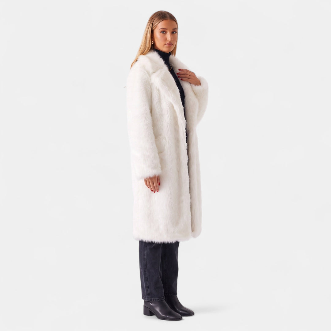 Women's Faux Fur Coat, Oversized Open Front Notched Lapel